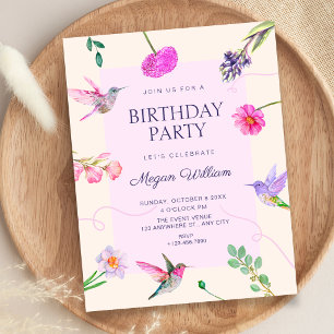 Invitation oiseaux floraux anniversaire