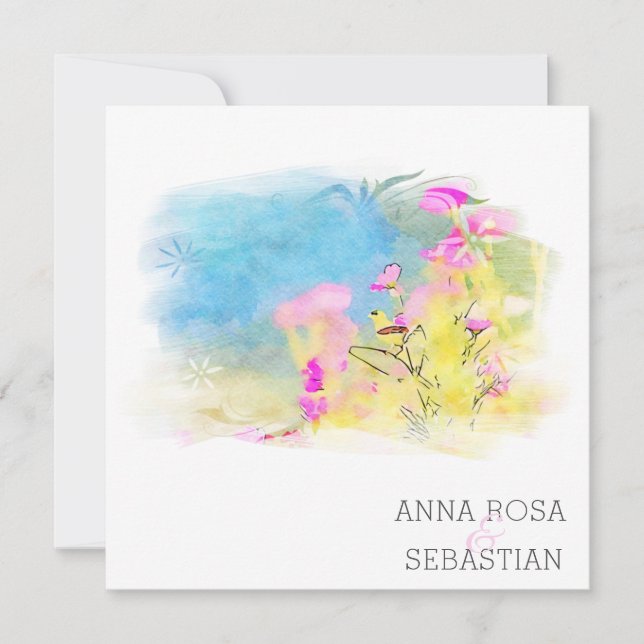 Invitation *~* Oiseaux Flower Artsy AR12 QR PHOTO Mariage RSV (Devant)