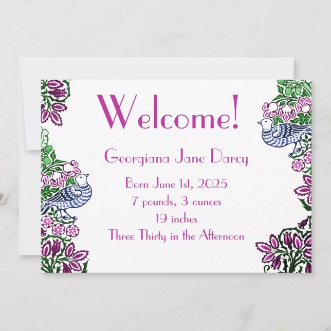 Invitation Oiseaux folkloriques Fleurs Acorns Bleu (Devant)