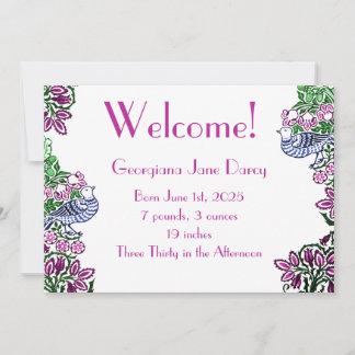 Invitation Oiseaux folkloriques Fleurs Acorns Bleu