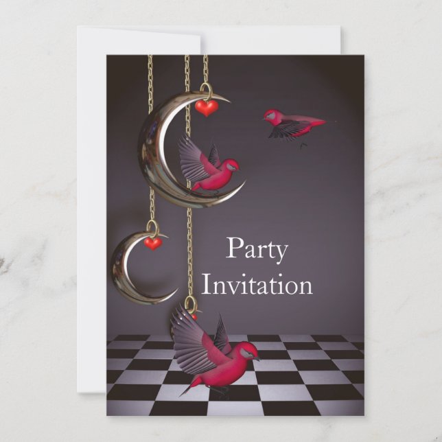 Invitation Oiseaux Free Party Invitation Rouge Ros (Devant)