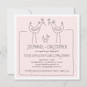 Invitation Oiseaux funky Famille moderne Couples Baby shower