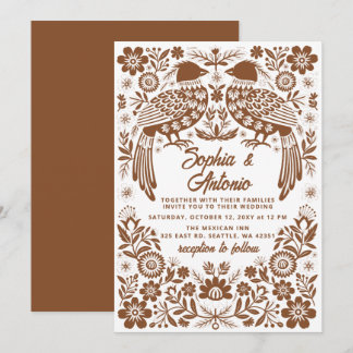 Invitation Oiseaux mexicains en terre cuite Otomi floral mari
