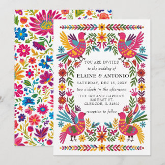 Invitation Oiseaux Mexicains Vibrants Otomi Floral Fiesta Mar