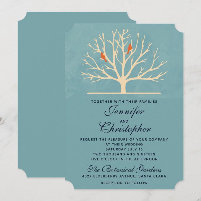 Invitation Oiseaux oranges modernes dans un grand Mariage d'a (Devant / Derrière)