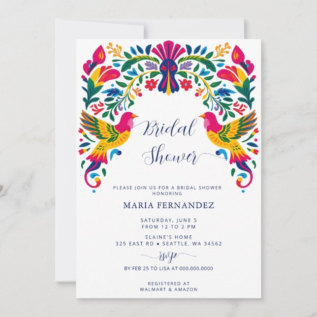 Invitation Oiseaux Otomi Fête des mariées Fiesta mexicaine (Devant)