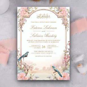 Invitation Oiseaux Romantiques Teint Rose Floral Mariage Musu