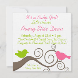 Invitation Oiseaux sur une branche dans la chaux et le rose