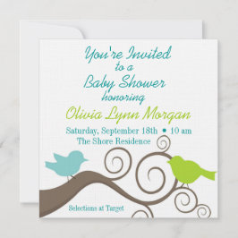 Invitation Oiseaux sur une branche en bleu et chaux