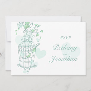 Invitation Oiseaux verts menthe ouvrent la cage de mariage RS