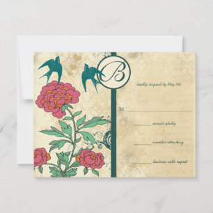 Invitation Oiseaux vintages Damask Chou Rose Mariage invite