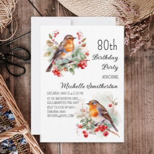 Invitation Oiseaux vintages Robin Redsein 80e anniversaire