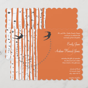 Invitation Oiseaux vintages Rose corail Birch Tree Wedding In