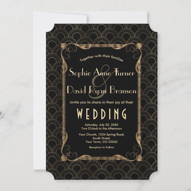 Invitation Old Hollywood Gold Great Gatsby Mariage (Devant)
