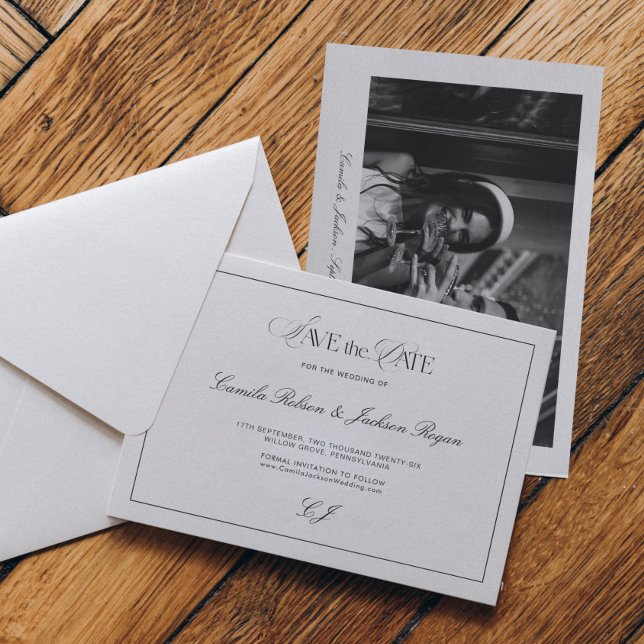 Invitation Old Money Black and White Wedding Save the Date (Créateur téléchargé)