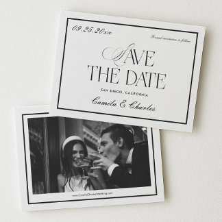 Invitation Old Money Black White Wedding Save the Date Photo