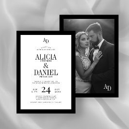Invitation Old money classic black and white photo wedding