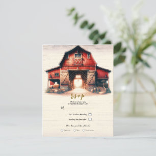 Invitation Old Red Barn Rustic Mariage campagnard R.S.V.P.