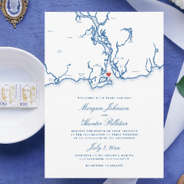 Invitation Old Saybrook CT Map Élégant Mariage bleu marine