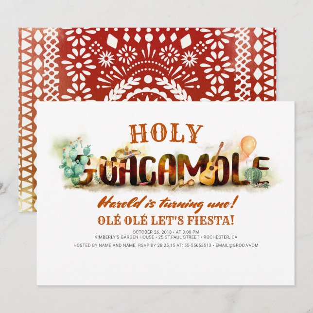 Invitation OLÉ FÊTONS L'Anniversaire De La Sainte Guacamole (Devant / Derrière)