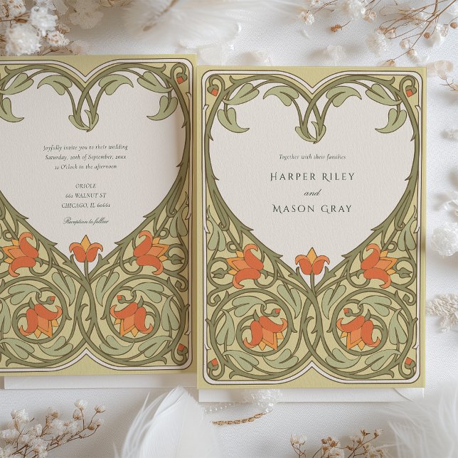 Invitation Olive & Apricot Art Nouveau Mariage inspiré (Créateur téléchargé)