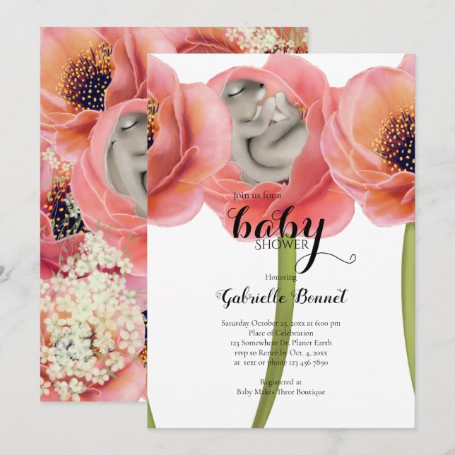 Invitation Olive Baby Bunny Dormir | Blanc (Devant / Derrière)