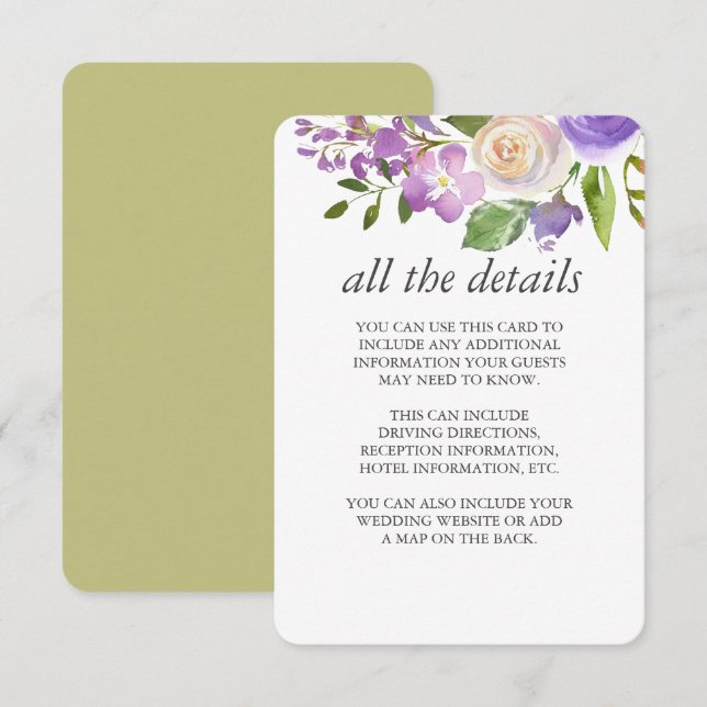 Invitation Olive | Chic Lavender Floral Mariage Détails de l' (Devant / Derrière)