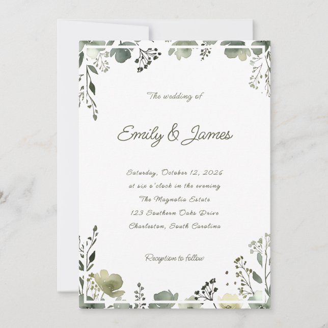 Invitation Olive Floral Wedding (Devant)
