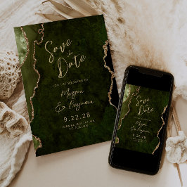 Invitation Olive Green Agate Script Wedding Save the Date