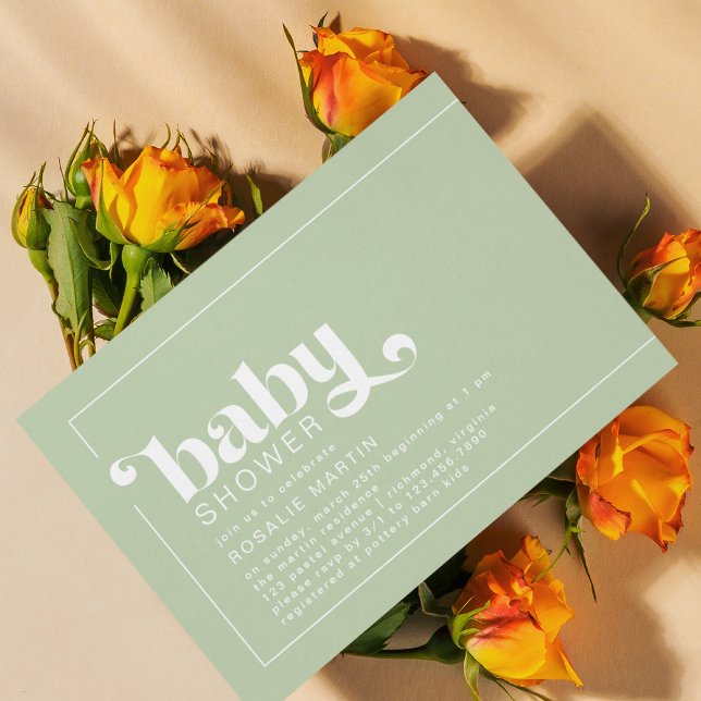 Invitation Olive Green | Baby shower moderne rétro neutre (Créateur téléchargé)