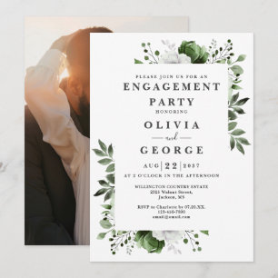 Invitation Olive Green Country Floral Engagement Party Photo
