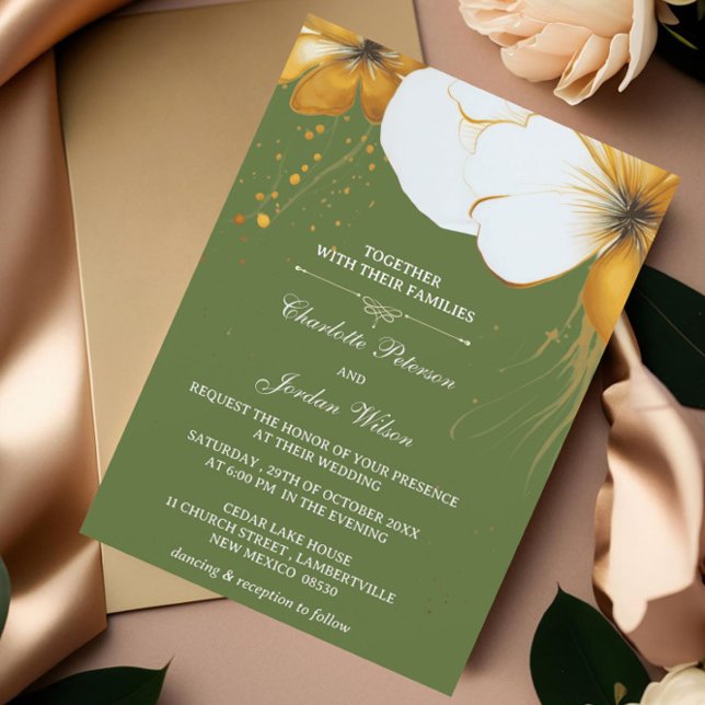 Invitation Olive Green et Gold Floral Mariage (Créateur téléchargé)