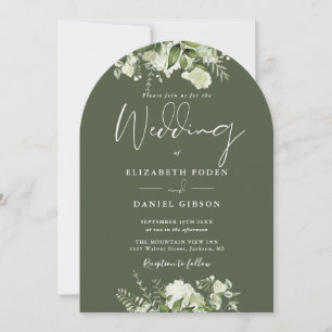 Invitation Olive Green Floral Greenery QR Code Mariage Arc