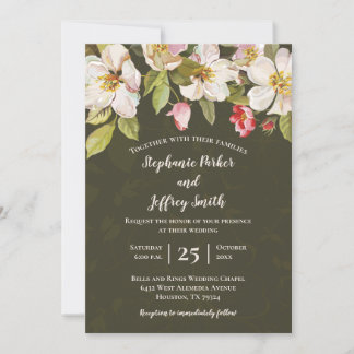Invitation Olive Green + Magnolia Rose Mariage Floral Inviter