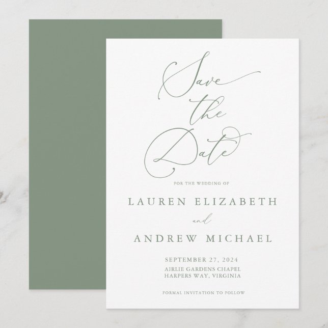 Invitation Olive Green Minimalist Enregistrer l'invitation de (Devant / Derrière)