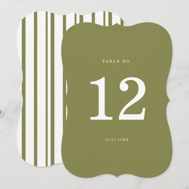 Invitation Olive Green Modern Die-Cut Table Number (Devant / Derrière)