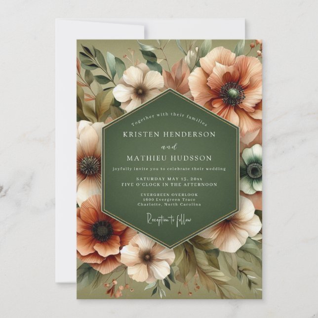 Invitation Olive Green Rustic Bloom Wedding (Devant)