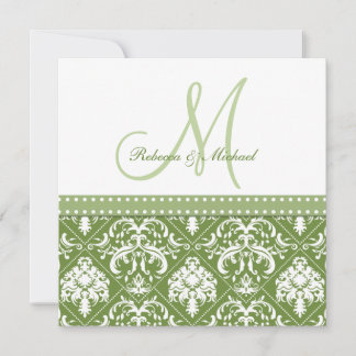 Invitation Olive Green & White vintage damas avec monogramme