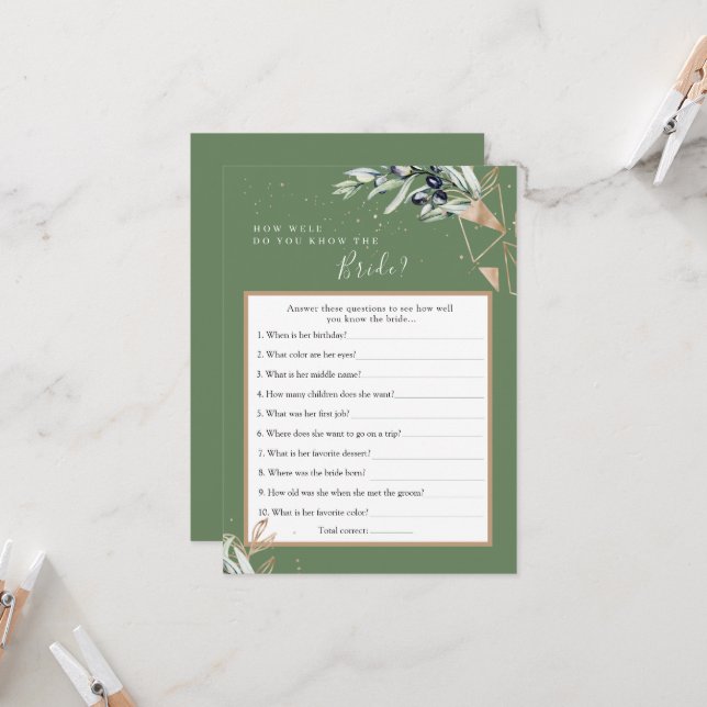 Invitation Olive Greenery qui connaît la mariée meilleure car (Devant/Arrière en situation)