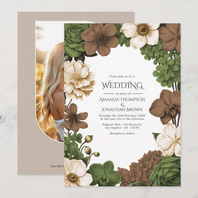 Invitation Olive Grove, Figwood Brown & Warm Linen Wedding (Devant / Derrière)
