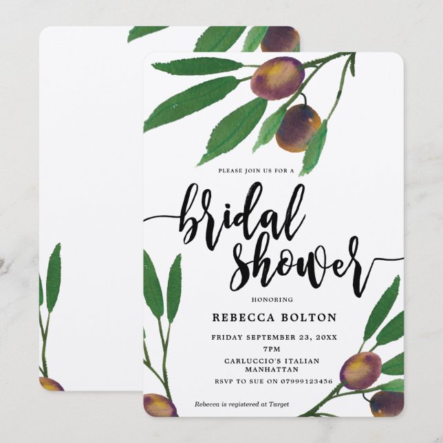 Invitation olive toscane moderne kraft nuptiale douche invita (Devant / Derrière)