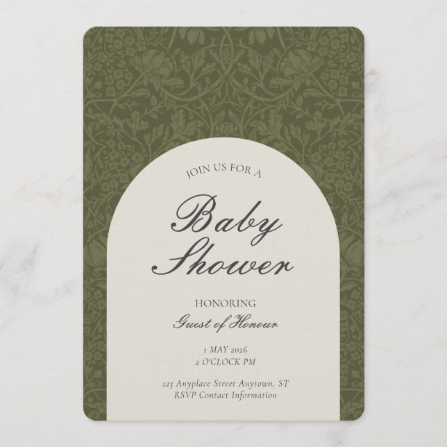 Invitation Olive Traditional Floral Arts and Crafts Shower (Devant)
