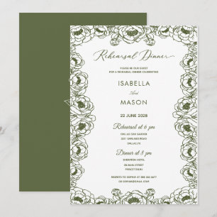 Invitation OLIVE VERT FLORAL classique simple RÉPÉTITION