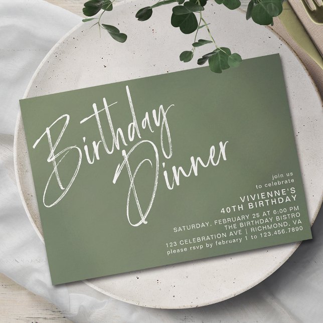 Invitation Olive vert Sage | Dîner d'anniversaire simple et m (Créateur téléchargé)