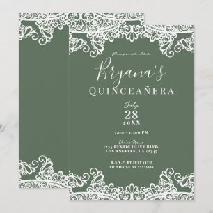 Invitation Olives rustiques et dentelle blanche Élégante Quin