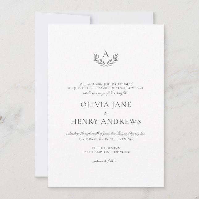 Invitation Olivia Elegant Simple Gris Mariage (Devant)