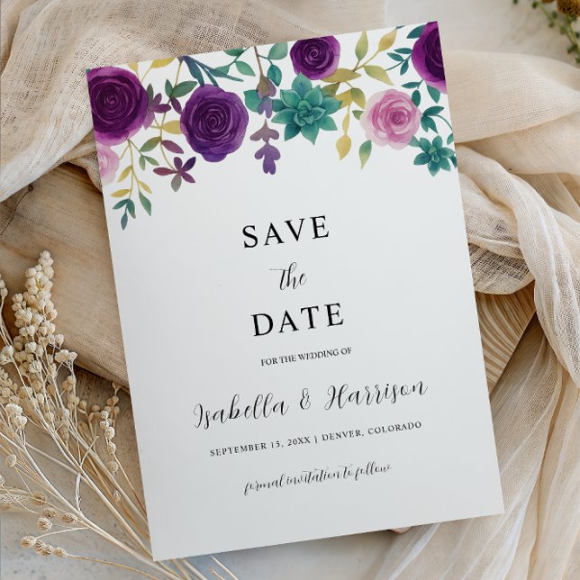 Invitation OLIVIA | Purple Floral Save the Date Template (Créateur téléchargé)