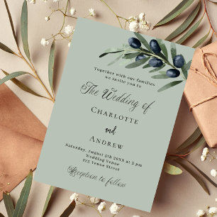Invitation Olivier feuille verdure simple script luxe mariage