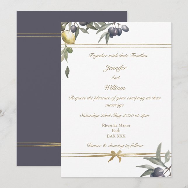 Invitation Oliviers et citrons de la boîte d'or (Devant / Derrière)