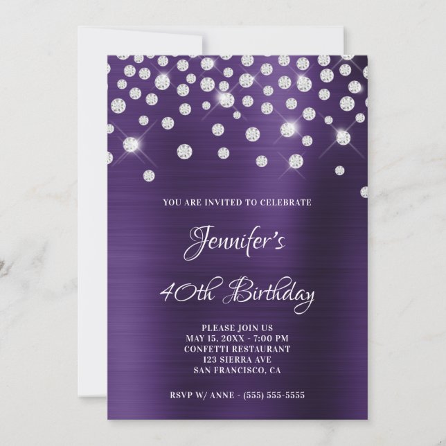 Invitation Ombre à huile satinée diamant Confetti Violet fonc (Devant)